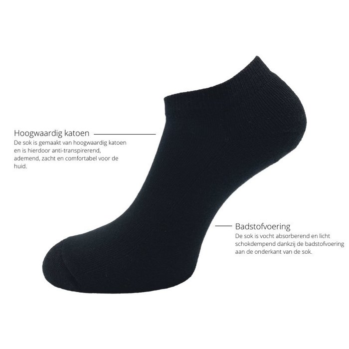 6 paar Badstof sneakersokken Zwart