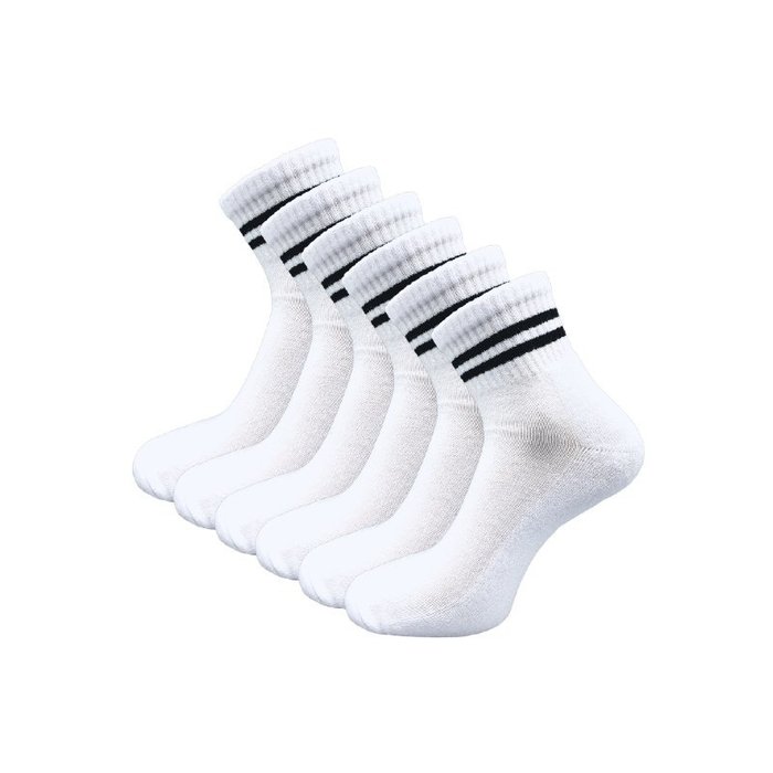 6 paar Badstof Quarter Sneakersokken Gestreept Wit-Zwart