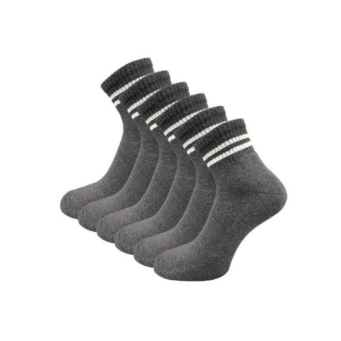 6 paar Badstof Quarter Sneakersokken Gestreept Grijs-Wit