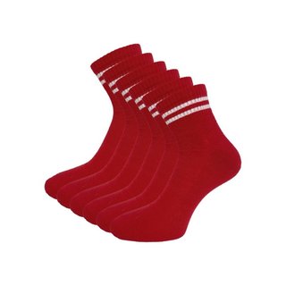 6 paar Badstof Quarter Sneakersokken Gestreept Rood-Wit