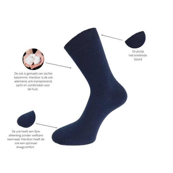 10 paar Damessokken 100% Katoen Naadloos Marineblauw