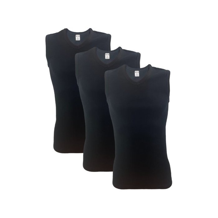 3 stuks A-shirt V-hals mouwloos 100% Katoen Zwart