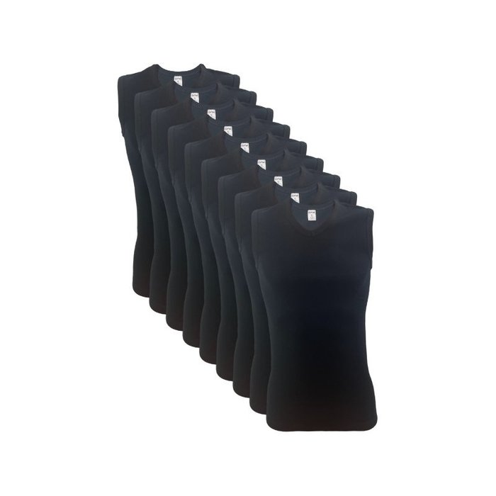 9 stuks A-shirt V-hals mouwloos 100% Katoen Zwart