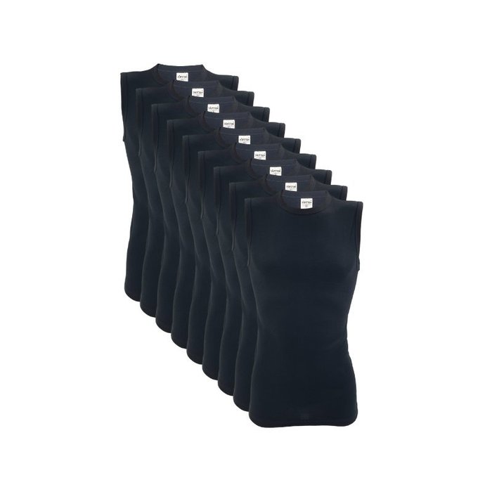 9 stuks A-shirt O-neck mouwloos 100% Katoen Zwart