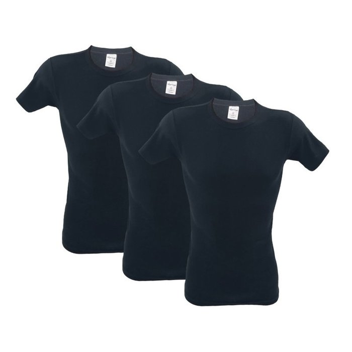 3 stuks O-neck T-shirt 100% Katoen Zwart