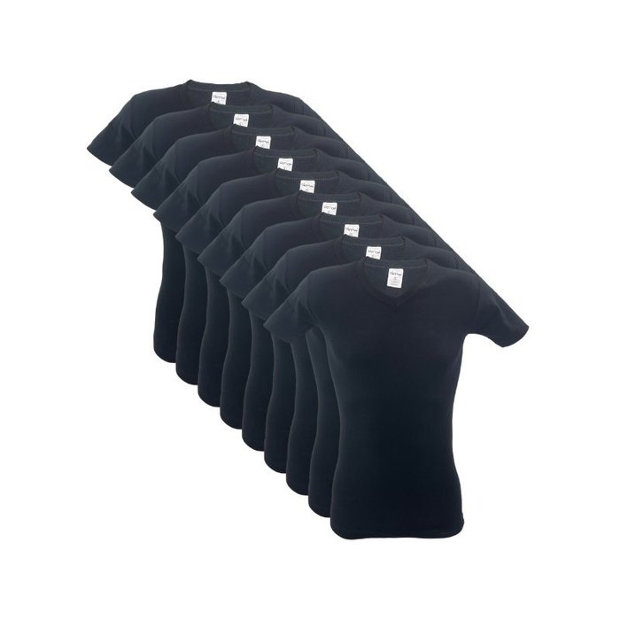 9 stuks V-hals T-shirt 100% Katoen Zwart