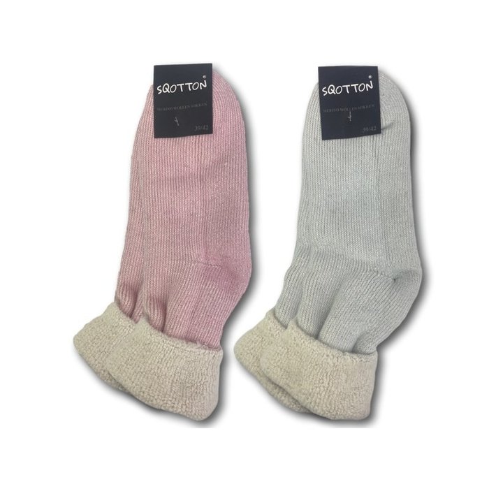 2 paar Merinowollen Huissokken Sloffen Roze Blauw