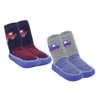 2 Paar Baby Slofjes Jongens Pantoffels Marineblauw/Grijs