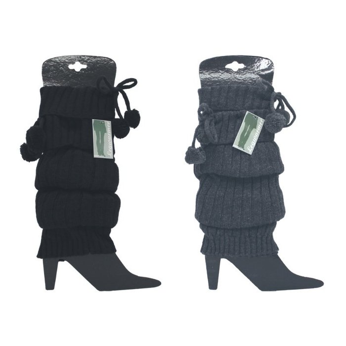 2 paar Beenwarmers - Wol - Pompon - Zwart-Antraciet