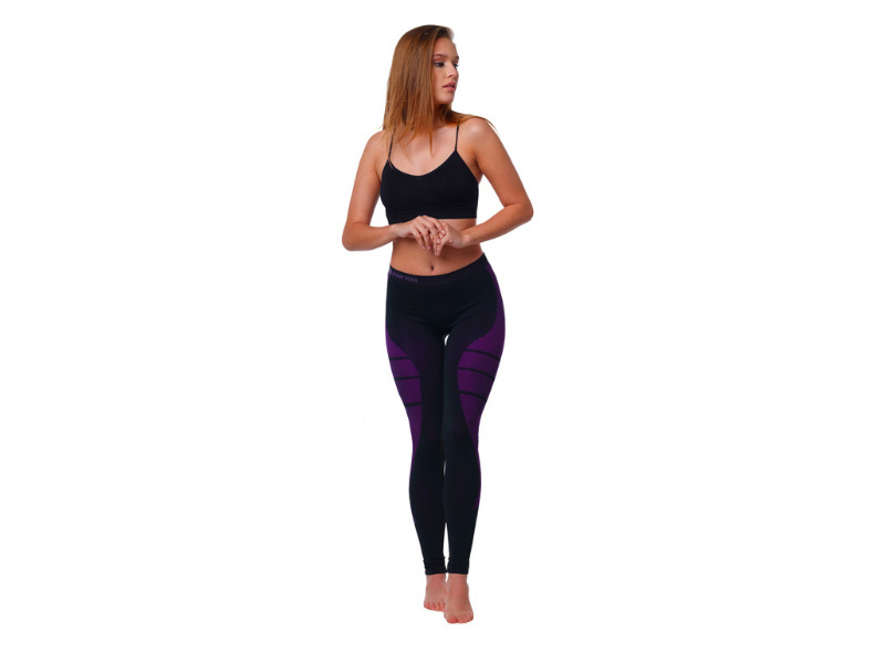 Thermo sportlegging - Seamless - Quick Dry - Zwart-Paars 