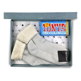 Merino wollen huissok met chocolade Cadeaupakket Blauw
