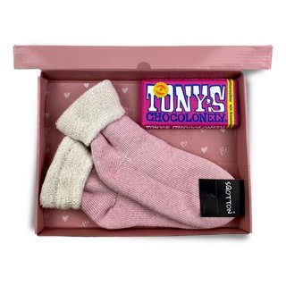 Merino wollen huissok met chocolade Cadeaupakket Roze