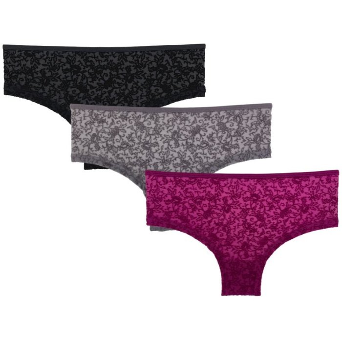 3 stuks Dames Hipster bloemen zwart-grijs-paars