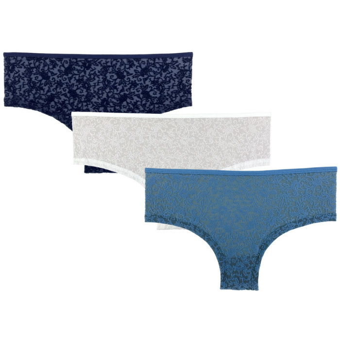 3 stuks Dames Hipster bloemen marineblauw-ecru-lichtblauw