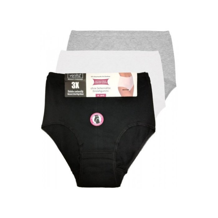 3 stuks Katoenen dames slips High Waist Zwart-Grijs-Wit