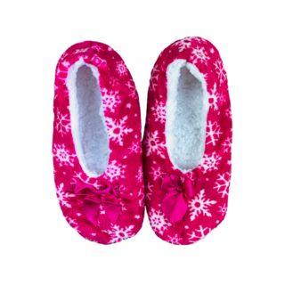 Pantoffels Dames Wollen sloffen Antislip Sneeuwvlokjes Roze