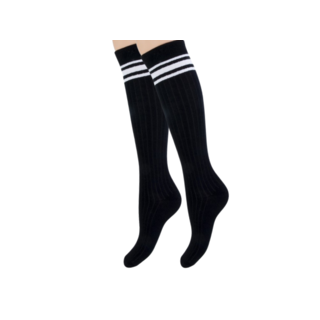 Dames Kniekousen Naadloos Rib Strepen Zwart/Wit