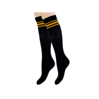 Dames Kniekousen Naadloos Rib Strepen Zwart/Oker