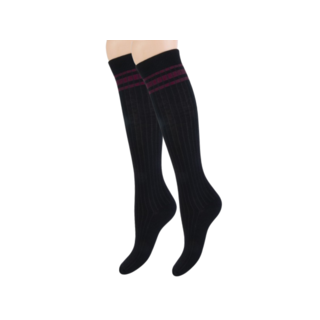 Dames Kniekousen Naadloos Rib Strepen Zwart/Bordeaux
