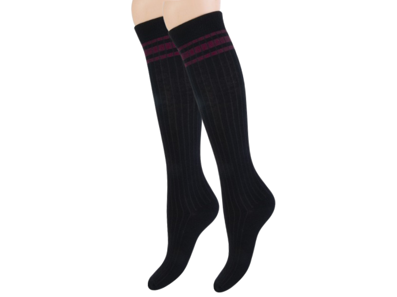 Dames Kniekousen Naadloos Rib Strepen Zwart/Bordeaux