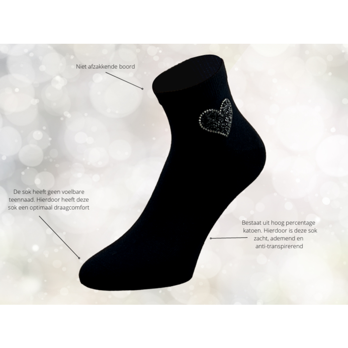 Feestelijke damessokken met hartje Naadloos Zwart