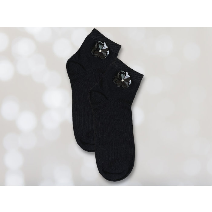 3 paar Feestelijke damessokken met hartje, bloemetje en strikje Zwart