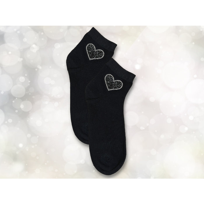 3 paar Feestelijke damessokken met hartje, bloemetje en strikje Zwart