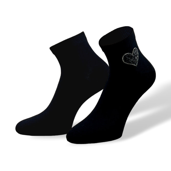 3 paar Feestelijke damessokken met hartje, bloemetje en strikje Zwart