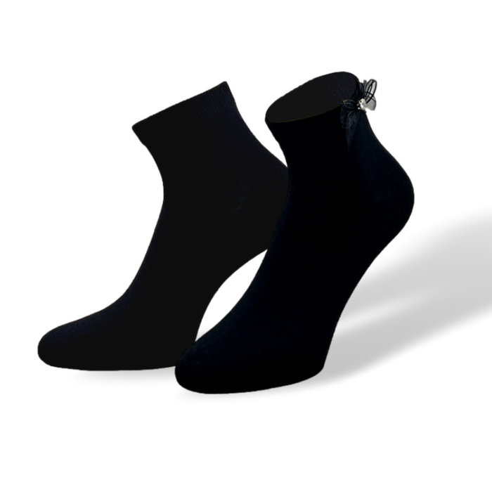 3 paar Feestelijke damessokken met hartje, bloemetje en strikje Zwart