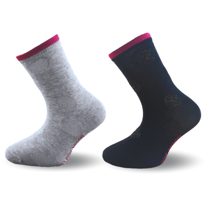 2 Paar meisjessokken met Glitters Naadloos Grijs/Zwart