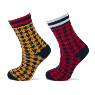 2 Paar meisjes sokken Naadloos Pied de poule motief Oker/Rood