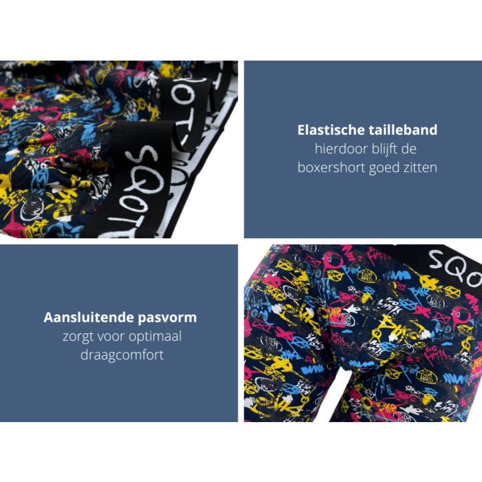 Boxershort - SQOTTON® - Graffiti - Marineblauw