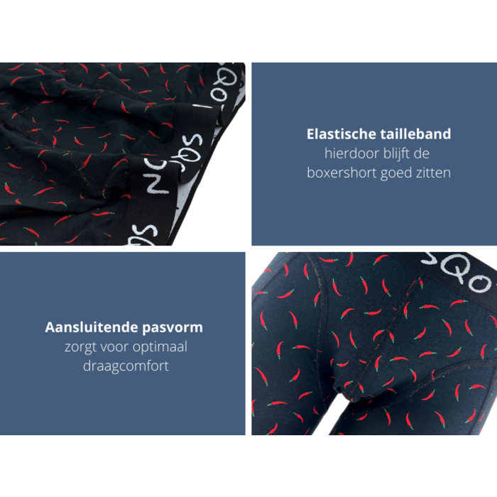Boxershort - SQOTTON® - Chili Peppers - Zwart