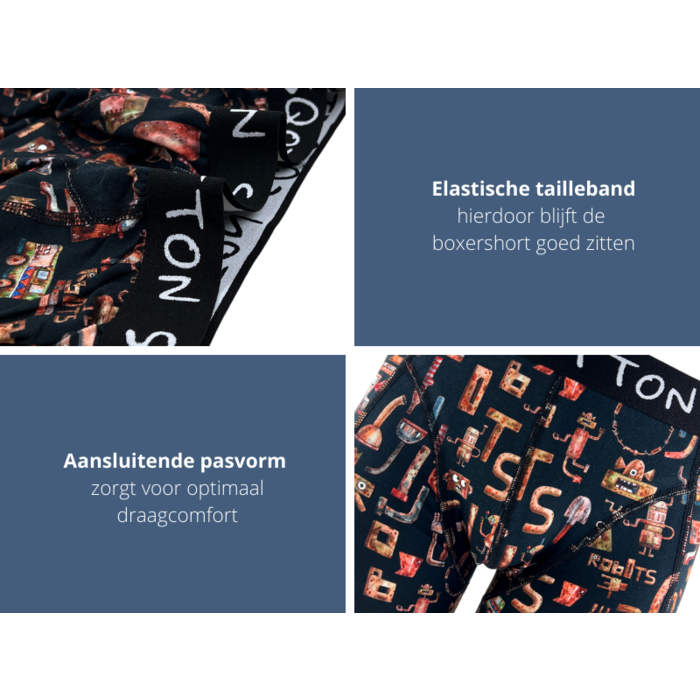 Boxershort - SQOTTON® - Robots - Zwart