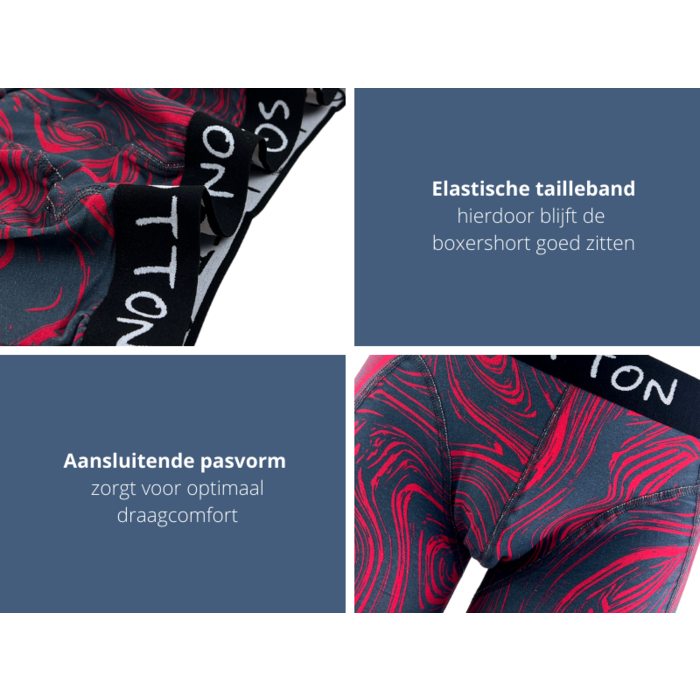 Boxershort - SQOTTON® - Golvend - Antraciet/Rood