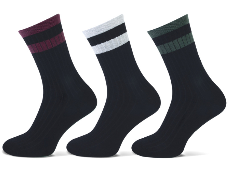 3 paar sportieve damessokken rib strepen bordeaux/grijs/groen