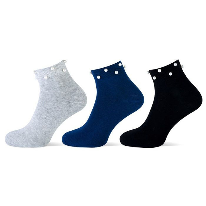 3 paar Damessokken met pareltjes grijs/blauw/zwart