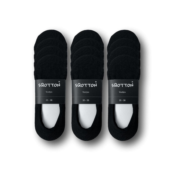 12 paar Footies platte naad zwart