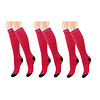 3 paar Dames kniekousen badstof gestreept fuchsia-rood