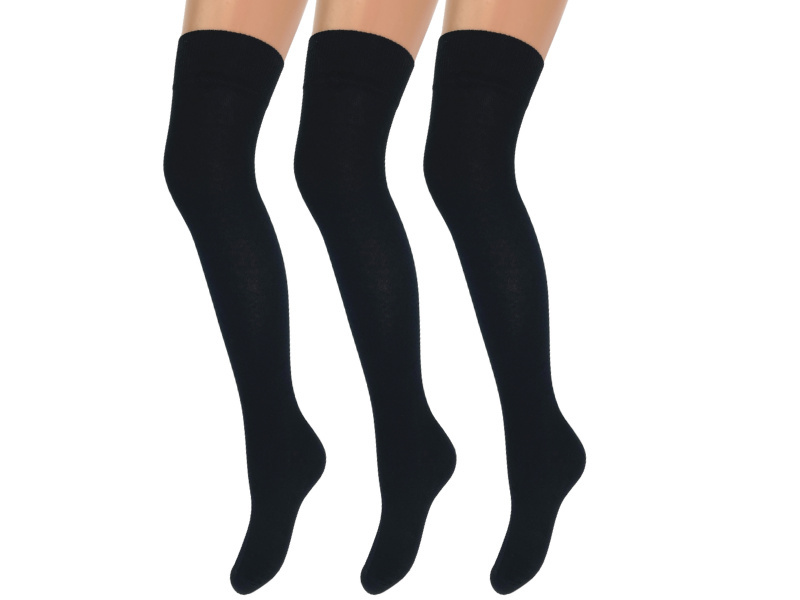 3 paar Overknee Kousen katoen zwart