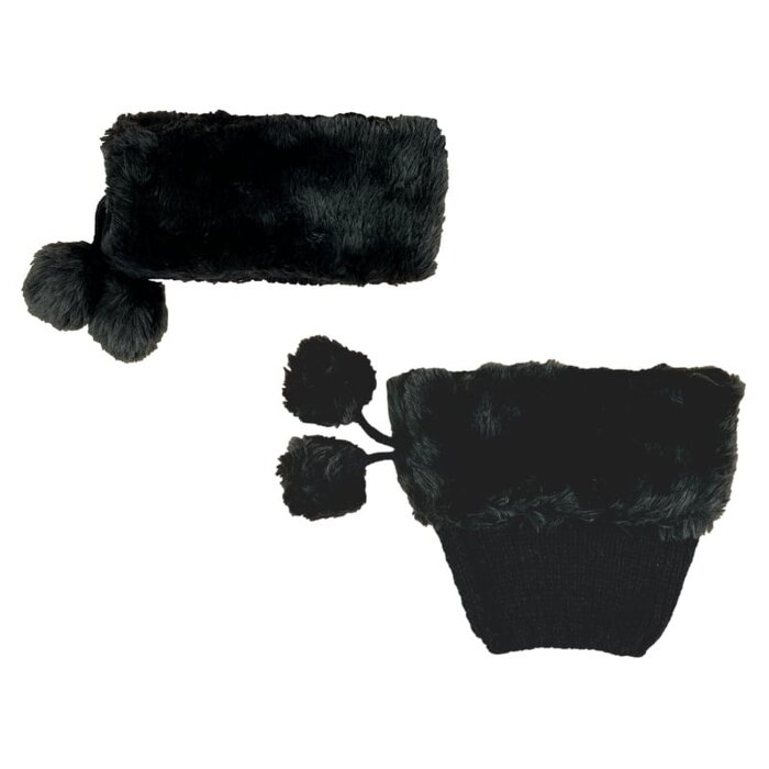 Beenwarmer met pompon enkel beenwarmer bontlook zwart
