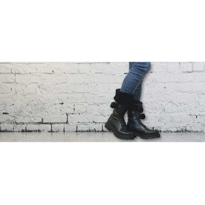 Beenwarmer met pompon enkel beenwarmer bontlook zwart