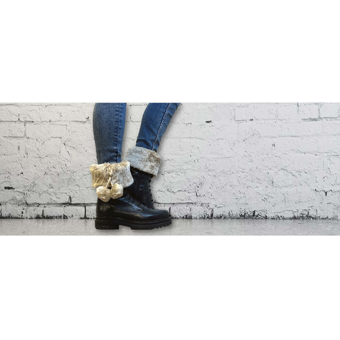 Beenwarmer met pompon enkel beenwarmer bontlook beige