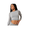 Dames sport crop top lange mouwen grijs melange