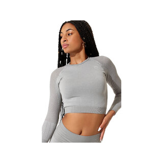 Dames sport crop top lange mouwen grijs melange