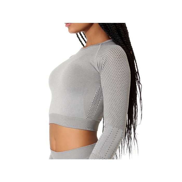 Dames sport crop top lange mouwen grijs melange