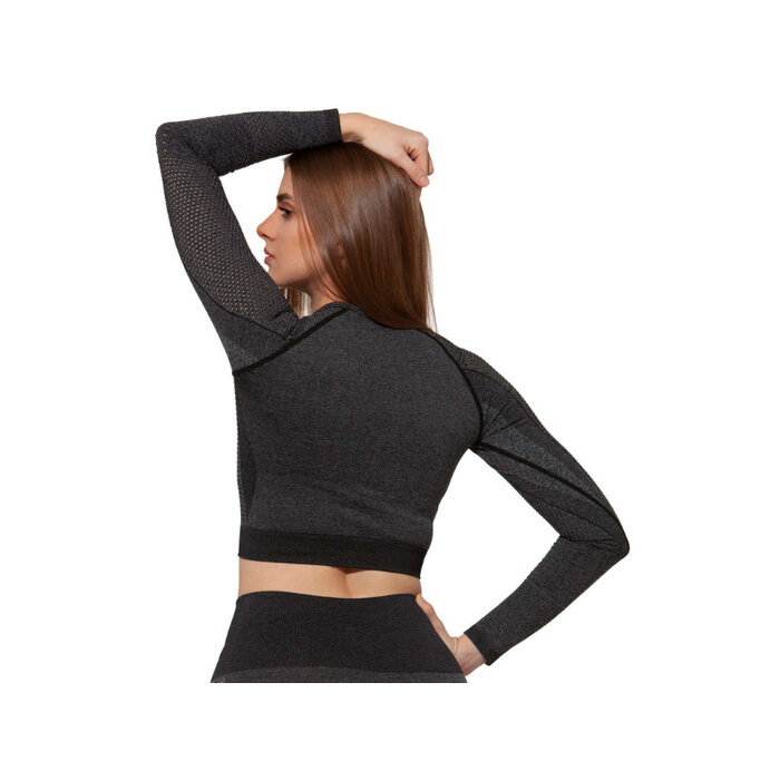 Dames sportkleding sportset luchtdoorlatend zwart melange