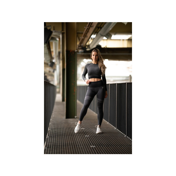 Dames sportkleding sportset luchtdoorlatend zwart melange