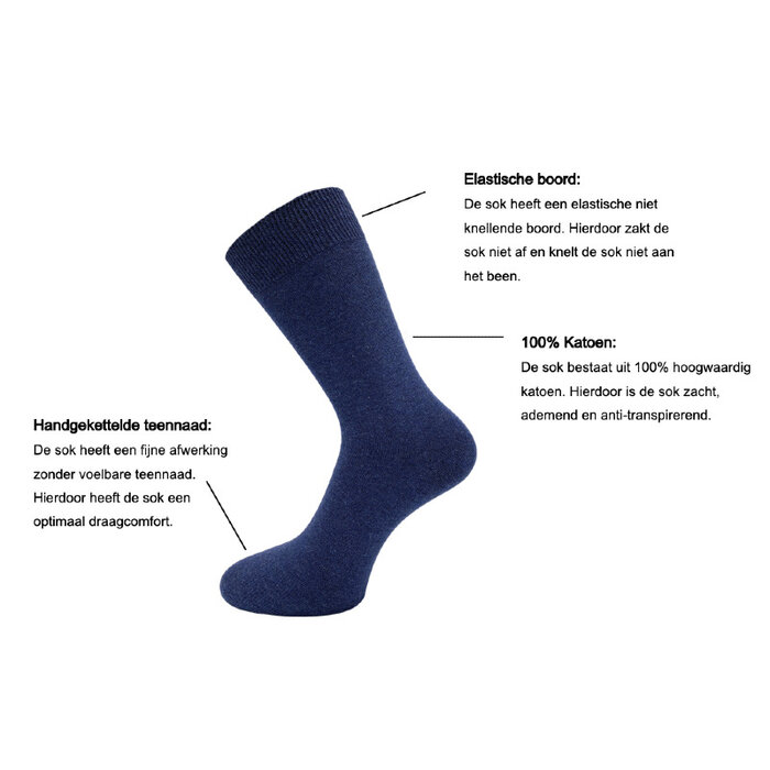 10 paar Herensokken 100% katoen naadloos blauw antraciet grijs