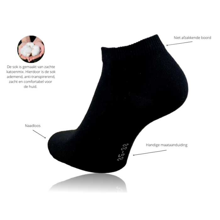 12 paar Sneakersokken Naadloos Zwart/Wit